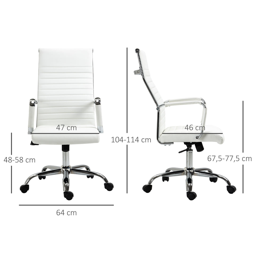 Kontorstol ergonomisk skrivebordsstol med vippefunktion chefstol højdejusterbar drejestol polstret kunstlæder skum hvid 54 x 62 x 104-114 cm