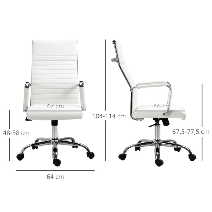Kontorstol ergonomisk skrivebordsstol med vippefunktion chefstol højdejusterbar drejestol polstret kunstlæder skum hvid 54 x 62 x 104-114 cm