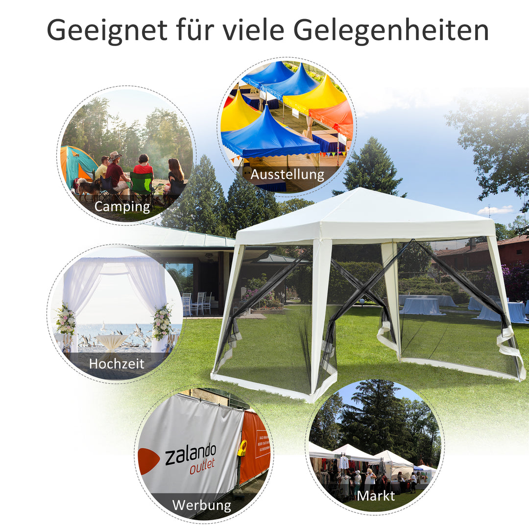Havepavillon, lysthus, partytelt, vejrbestandigt telt med myggenet, metal + polyester, cremehvid, 3 x 3 m