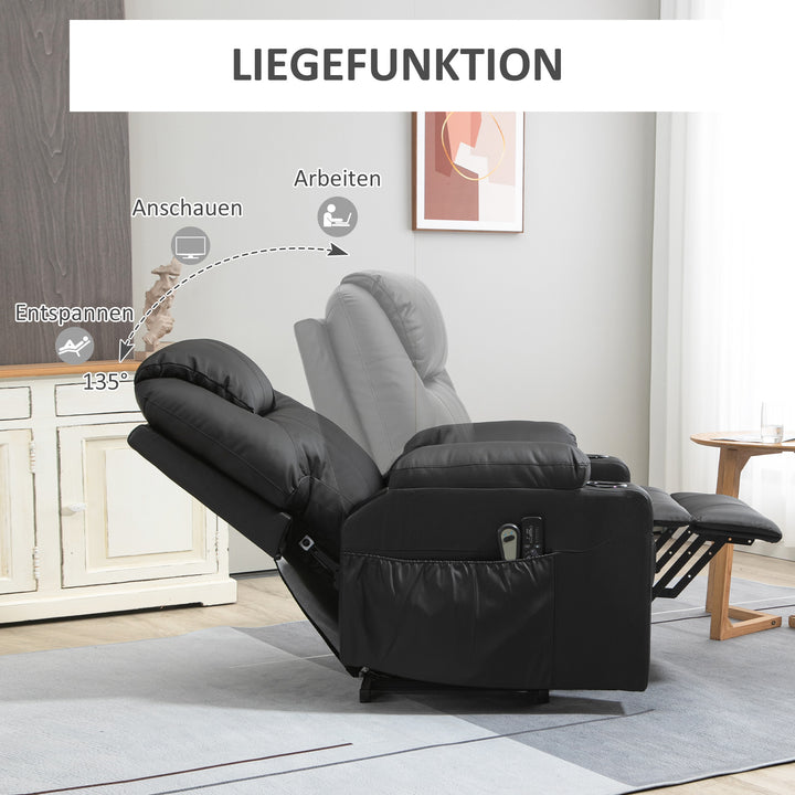 Lænestol, massagestol, lænestol, 8 massagetilstande, elegant kunstlæder, sort, 88 x 99 x 106 cm
