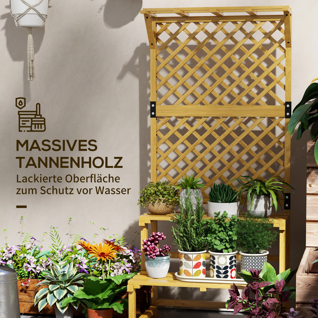 Plantestativ, blomsterhylde, 2 etager, med espalier og tag, fyrretræ, 75x50x166cm, gul