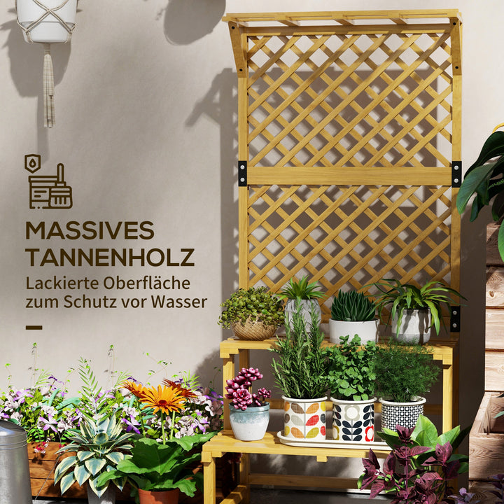 Plantestativ, blomsterhylde, 2 etager, med espalier og tag, fyrretræ, 75x50x166cm, gul