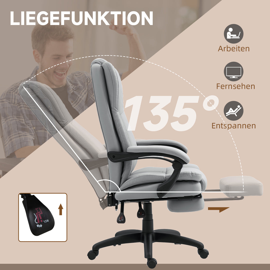 Justerbar drejestol med fodstøtte, nakkestøtte, massagefunktion, kunstlæder, 68,5x68,5x113-121cm
