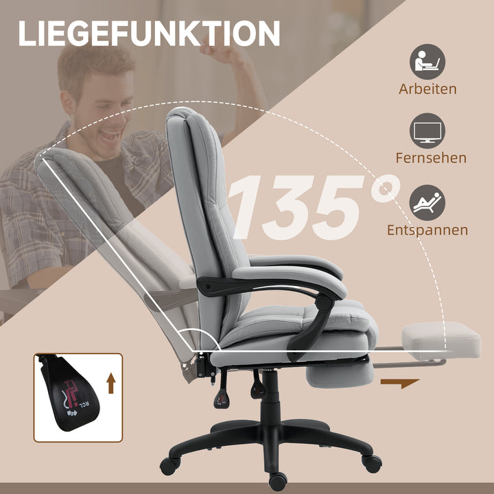 Justerbar drejestol med fodstøtte, nakkestøtte, massagefunktion, kunstlæder, 68,5x68,5x113-121cm