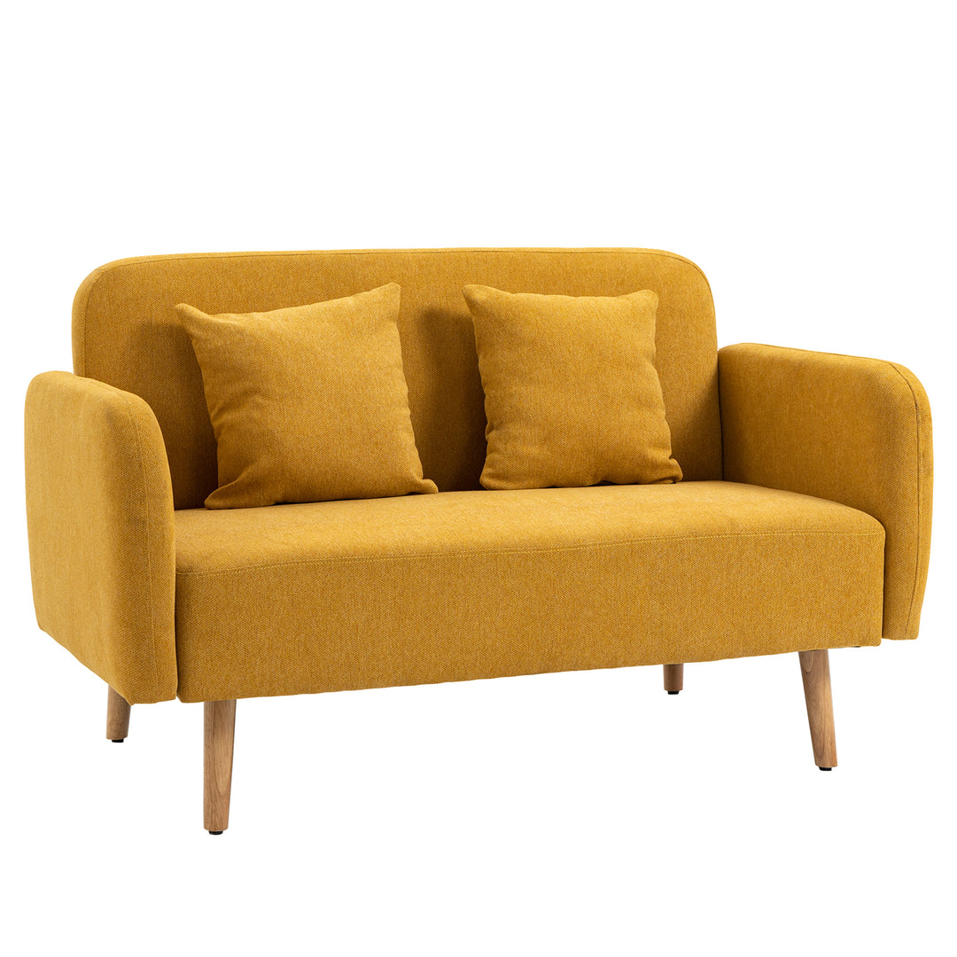 2-personers sofa med 2 puder, lille loveseat med fløjlstop, moderne polstret sofa til stue, soveværelse, lille værelse, gul, 130 x 70 x 80 cm