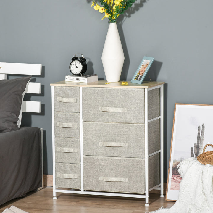 Kommode, skænk, 7 foldbare stoffskuffer, metalramme, 63,5 x 30 x 71 cm, lysegrå