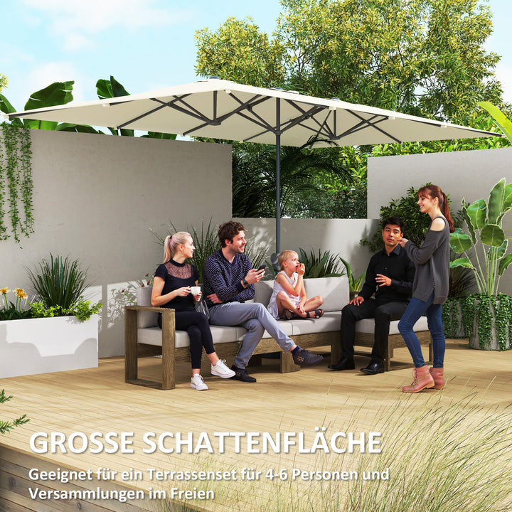 Dobbeltsidet paraply, 451 x 264 cm parasol med håndsving, 12 metalribber, aluminiumsstang, cremehvid