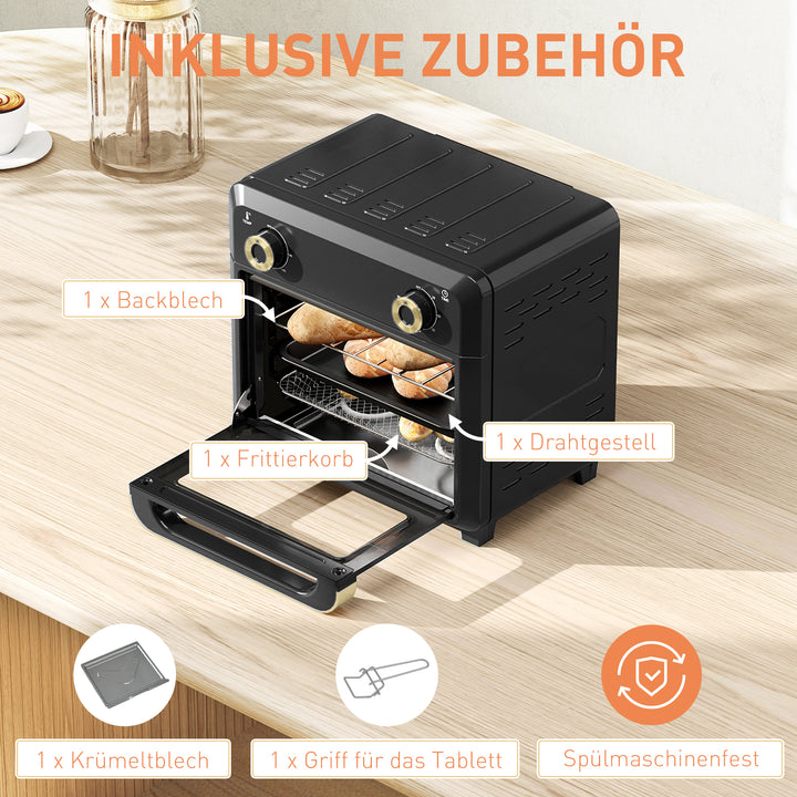 Miniovn med varmluft, airfryer, timer, indvendig belysning, 10L, sort