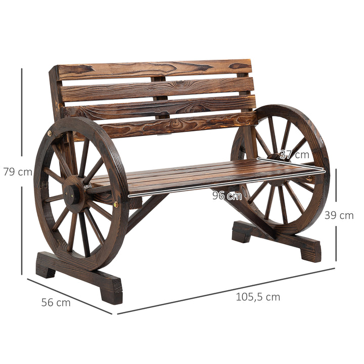 Havebænk, vognhjulsdesign, til 2 personer, naturtræ, mørkebrun, 105,5 x 56 x 79 cm