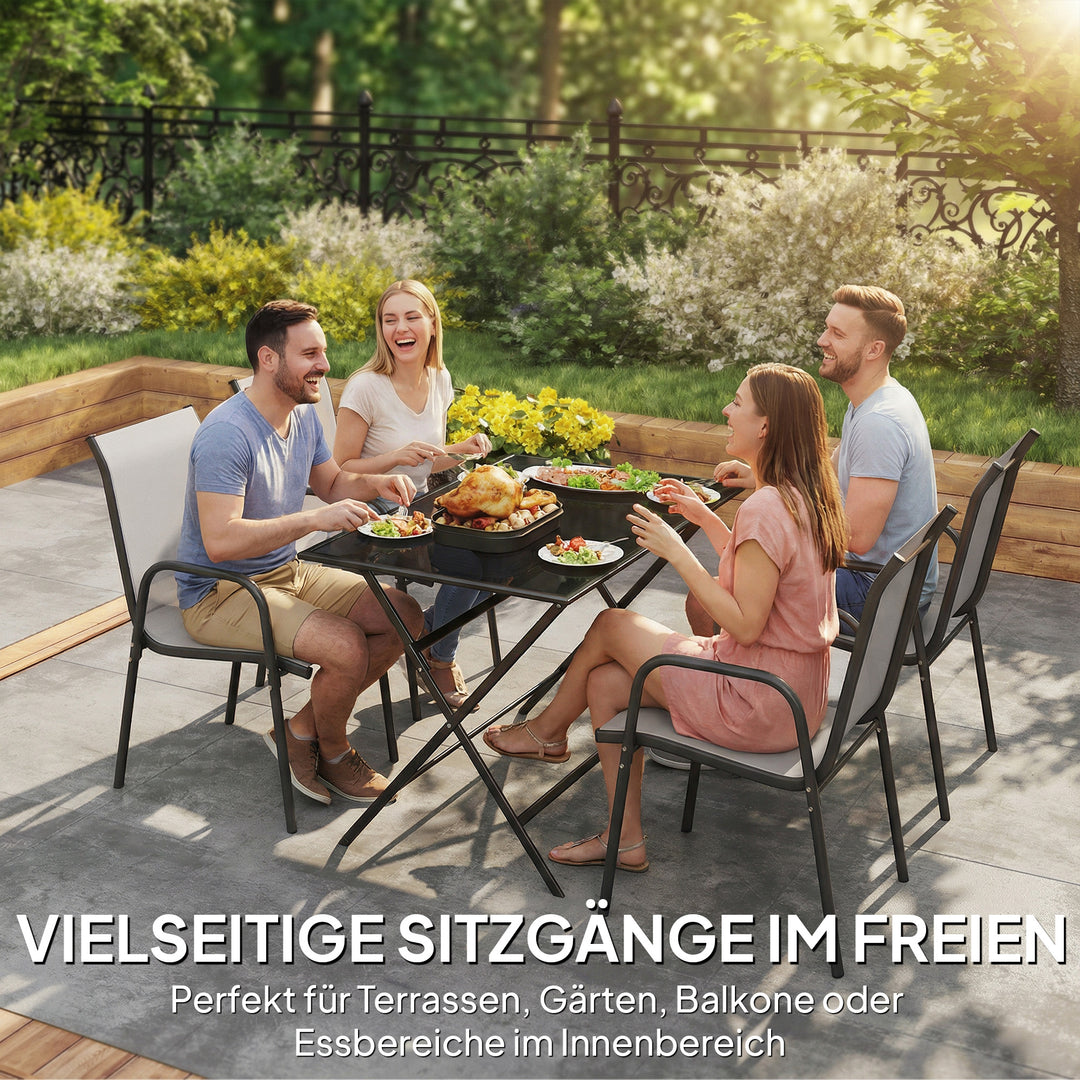 Sæt med 4 stabelbare havestole, terrassestole med åndbare rygge og armlæn, 120 kg lasteevne