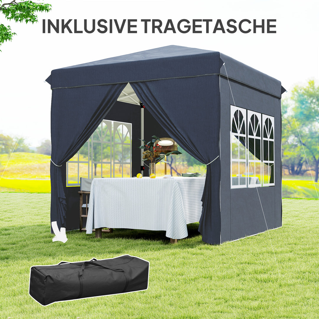 2,5 x 2,5 m pop-up pavillon med sidepaneler og bæretaske, UPF50+ højdejusterbart havetelt, mørkeblå
