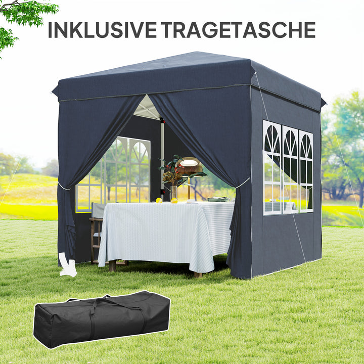 2,5 x 2,5 m pop-up pavillon med sidepaneler og bæretaske, UPF50+ højdejusterbart havetelt, mørkeblå
