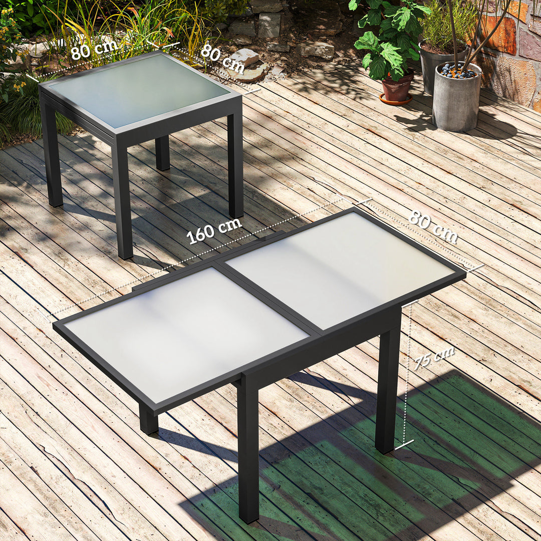 Udtrækkeligt havebord, udendørsbord, udvideligt buffetbord, vejrbestandigt, 160 cm × 80 cm × 75 cm, sort