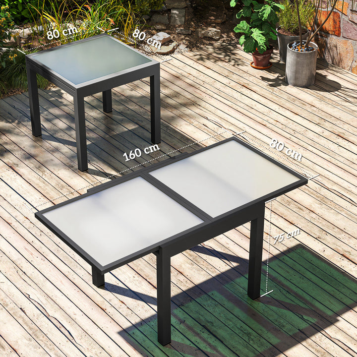 Udtrækkeligt havebord, udendørsbord, udvideligt buffetbord, vejrbestandigt, 160 cm × 80 cm × 75 cm, sort