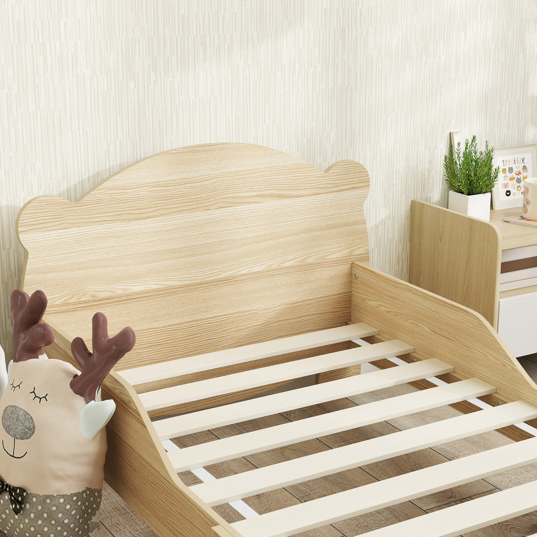 Børneseng, ungdomsseng, husseng med bjørnedesign, legeseng til 3-6 år gamle børn, 143,5 x 80 x 55 cm, naturtræ