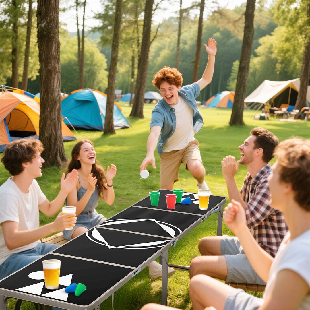 Sammenklappeligt campingbord, let, højdejusterbart, aluminiumsstel, 240 x 60 x 54/62/70 cm, sort