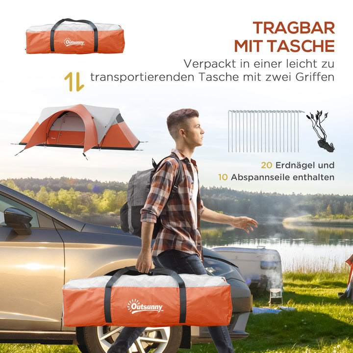 Campingtelt til 5-6 personer, familietelt, vandtæt, med markise, 550 x 300 x 198 cm, orange