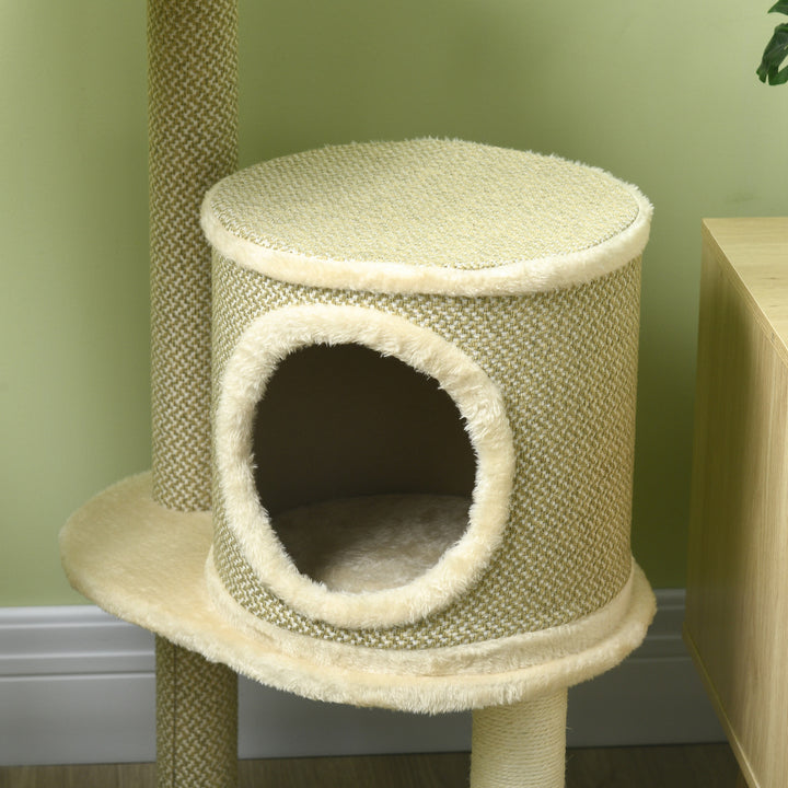 Kradsetræ, 1 katteseng, 1 kattehule, 2 platforme, 124 cm x 59 cm x 40 cm + Beige
