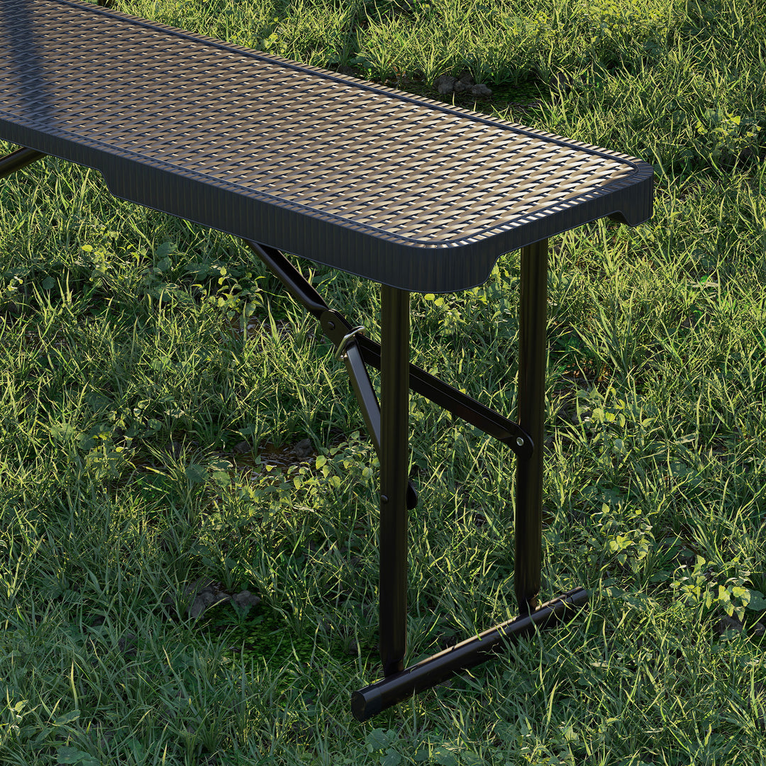 Picnicbord og bænke, 3-delt sæt, foldbart, plastik, metal, sort