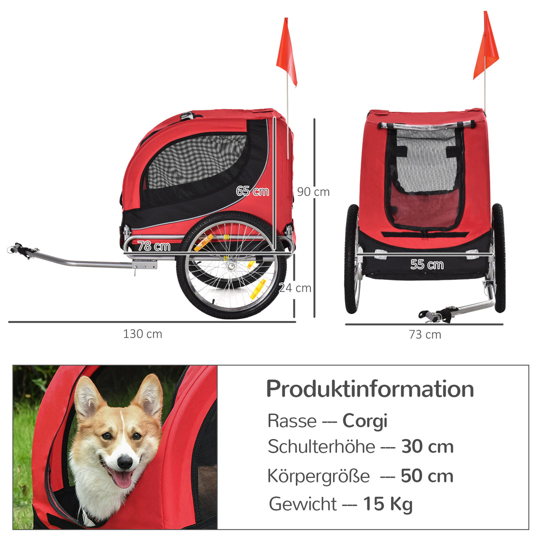 Cykeltrailer hundetrailer op til 20 kg med universalkobling stål rød+sort