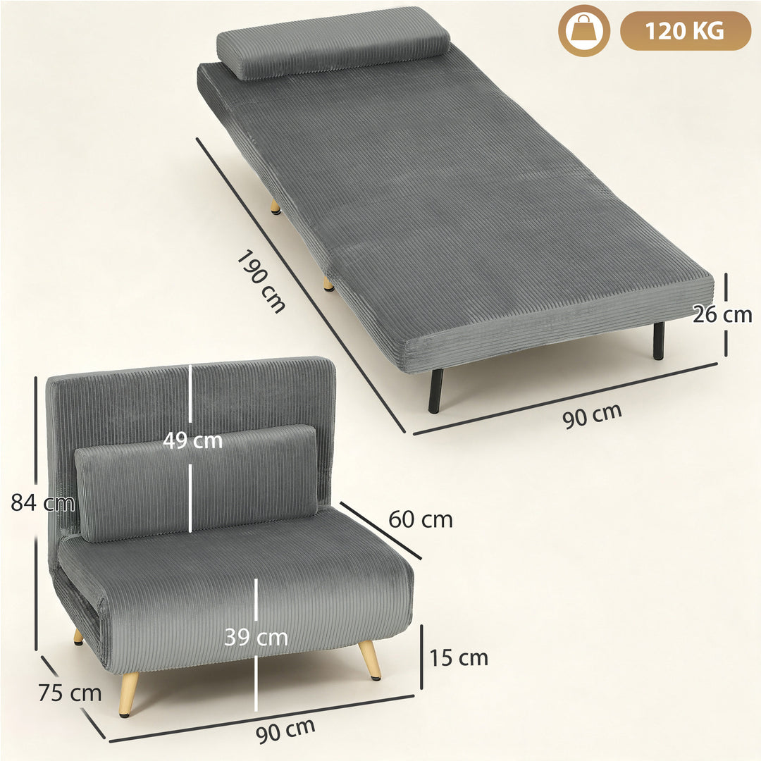 Sovestol 3 i 1 sovesofa med sengefunktion, 90x190 cm mørkegrå