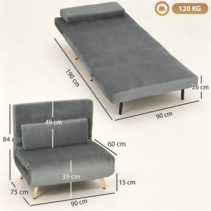 Sovestol 3 i 1 sovesofa med sengefunktion, 90x190 cm mørkegrå