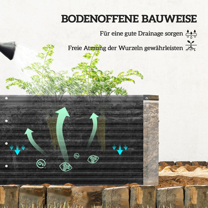 Hævet havebed i stål, plantekasse, blomsterkasse, blomsterpotte med handsker, trækulsgrå, 125 x 47 x 44 cm