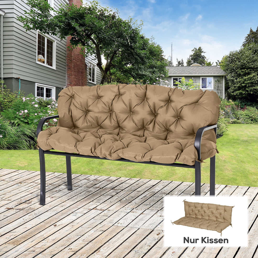 3-Personers bænkehynde 150x98x8 cm med stropper, bænkehynde til havemøbler og verandagynge, khaki