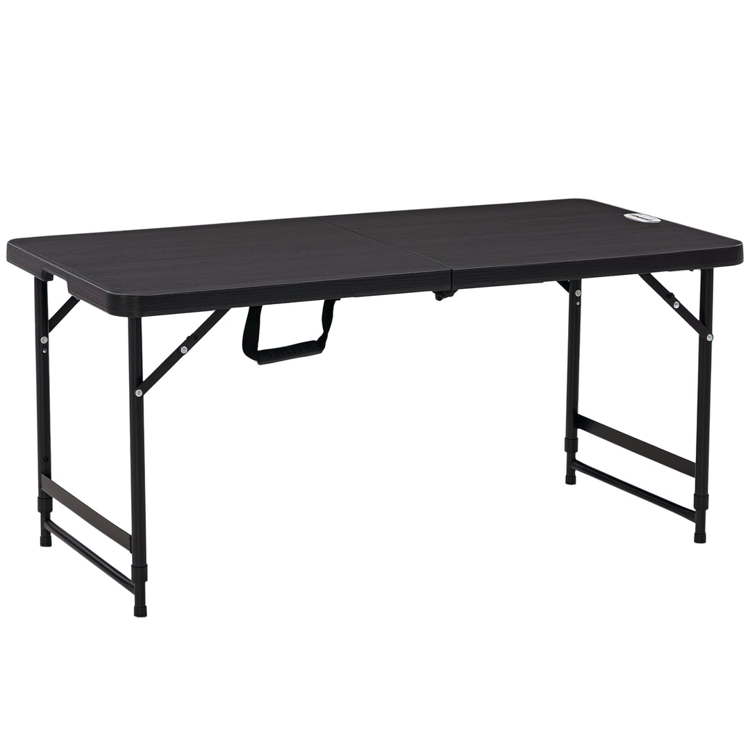 Udendørsbord, havebord, til 4 personer, foldbart, højdejusterbart, trælook, grå+sort, 118 x 60 x 74 cm