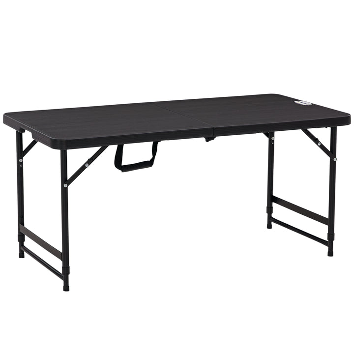 Udendørsbord, havebord, til 4 personer, foldbart, højdejusterbart, trælook, grå+sort, 118 x 60 x 74 cm