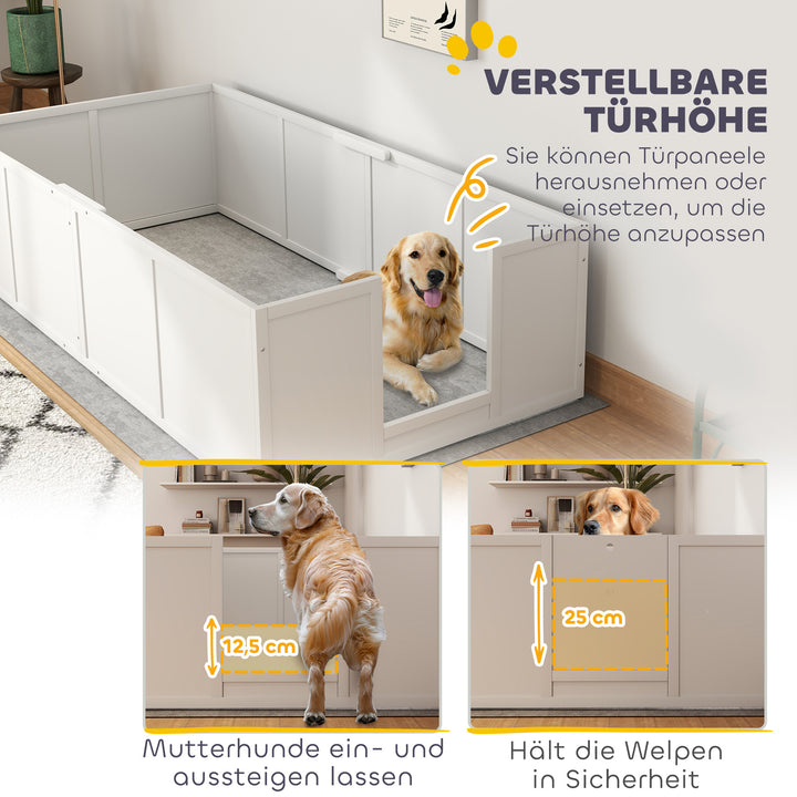 Hundebakke til hunde og hvalpe med justerbare indgange til store og små hunde, 196 x 96 x 48 cm, hvid