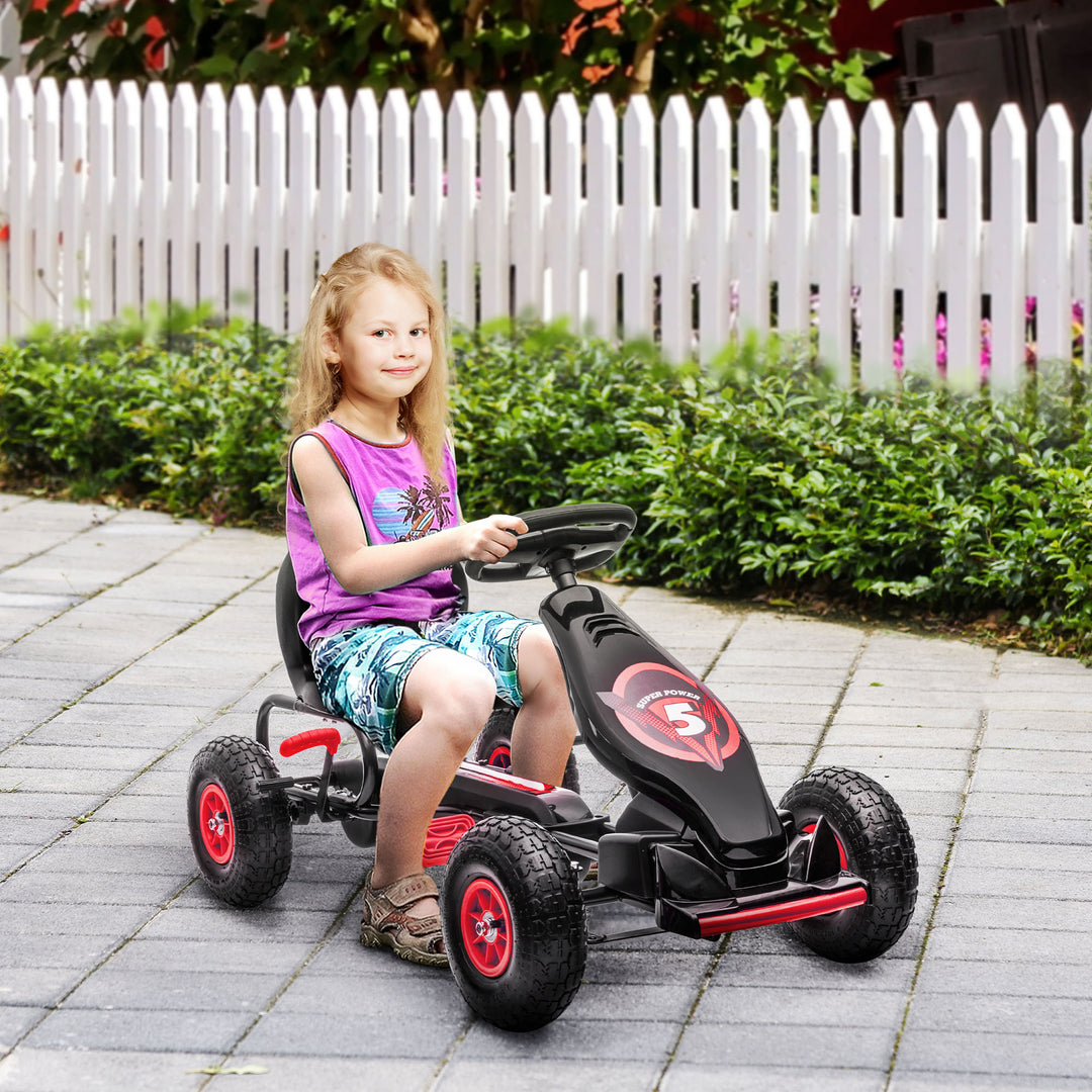 Børne gokart med pedaler og justerbart sæde, indendørs og udendørs, fra 5 år, rød og sort, 121 x 58 x 61 cm