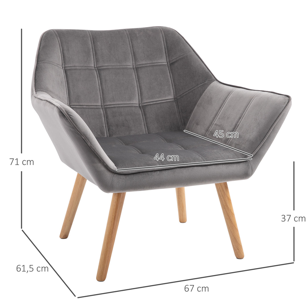 Afslapningsstol skandi design læsestol accentstol, quiltning, 67 cm x 61,5 cm x 71 cm. grå