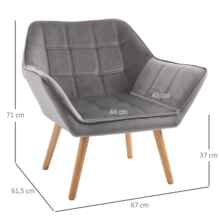 Afslapningsstol skandi design læsestol accentstol, quiltning, 67 cm x 61,5 cm x 71 cm. grå