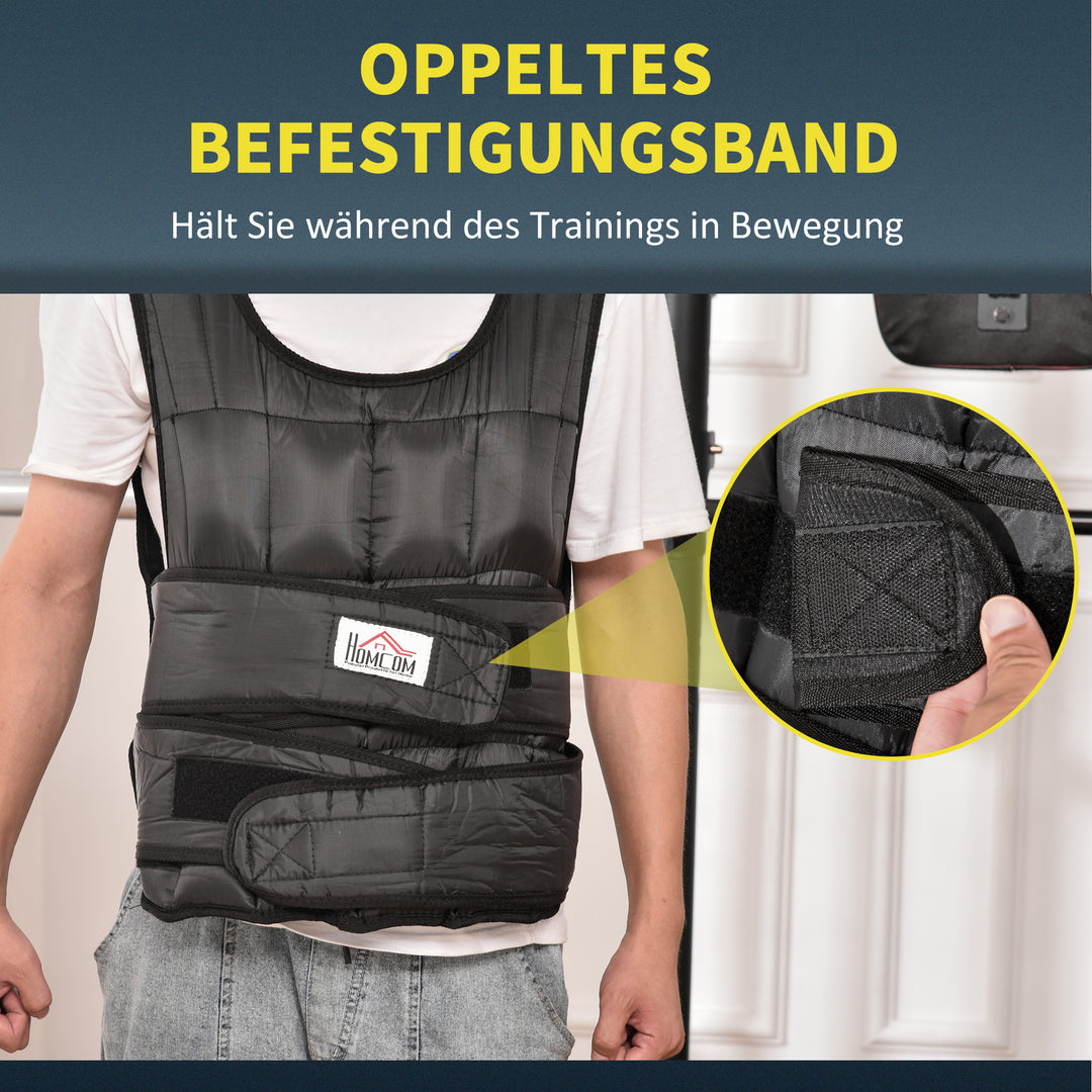 30 Kg vægtvest træningsvest med 35 vægtposer justerbar styrketræning fitness oxford metal sort 60 x 50 cm