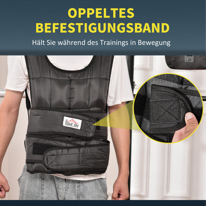 30 Kg vægtvest træningsvest med 35 vægtposer justerbar styrketræning fitness oxford metal sort 60 x 50 cm