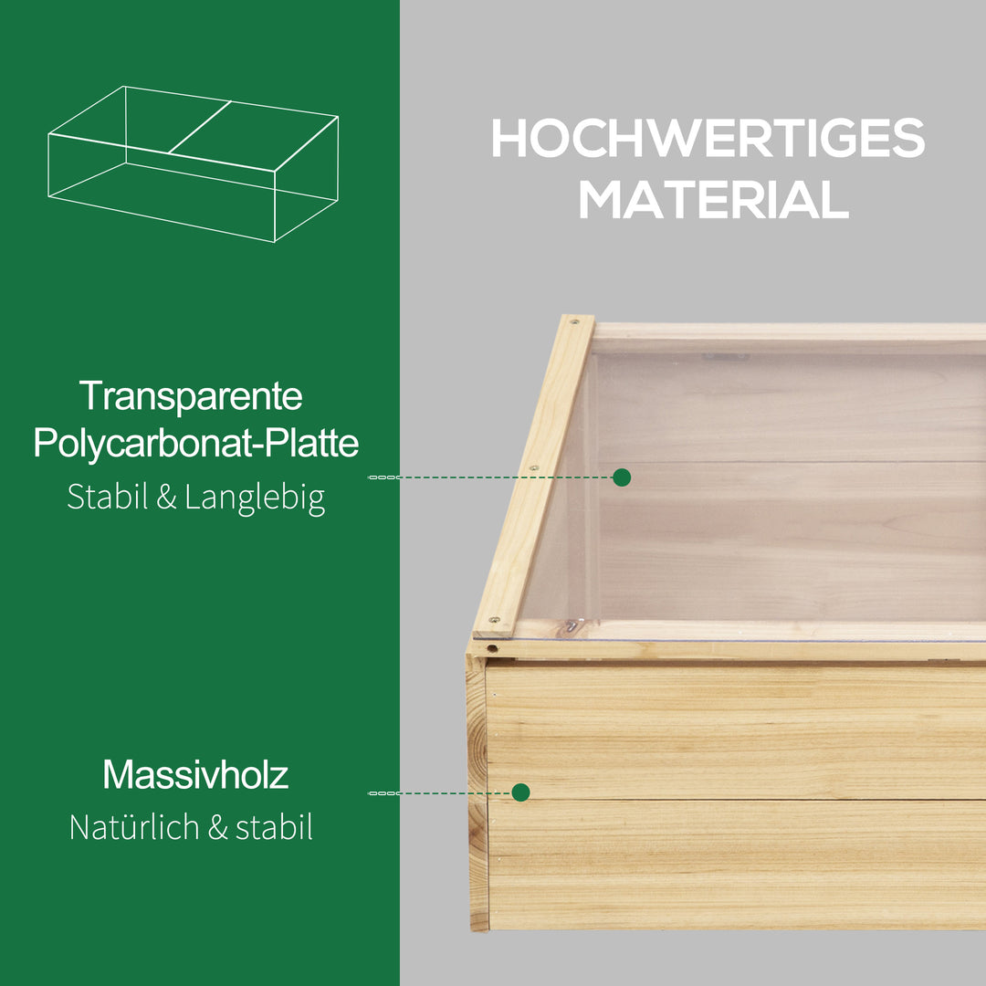 Drivhus i træ med kold ramme, kold rammekasse, drivhus til have og plantesystem til havebalkon, 100 x 50 x 35 cm, naturlig, fyrretræ, pc-plade