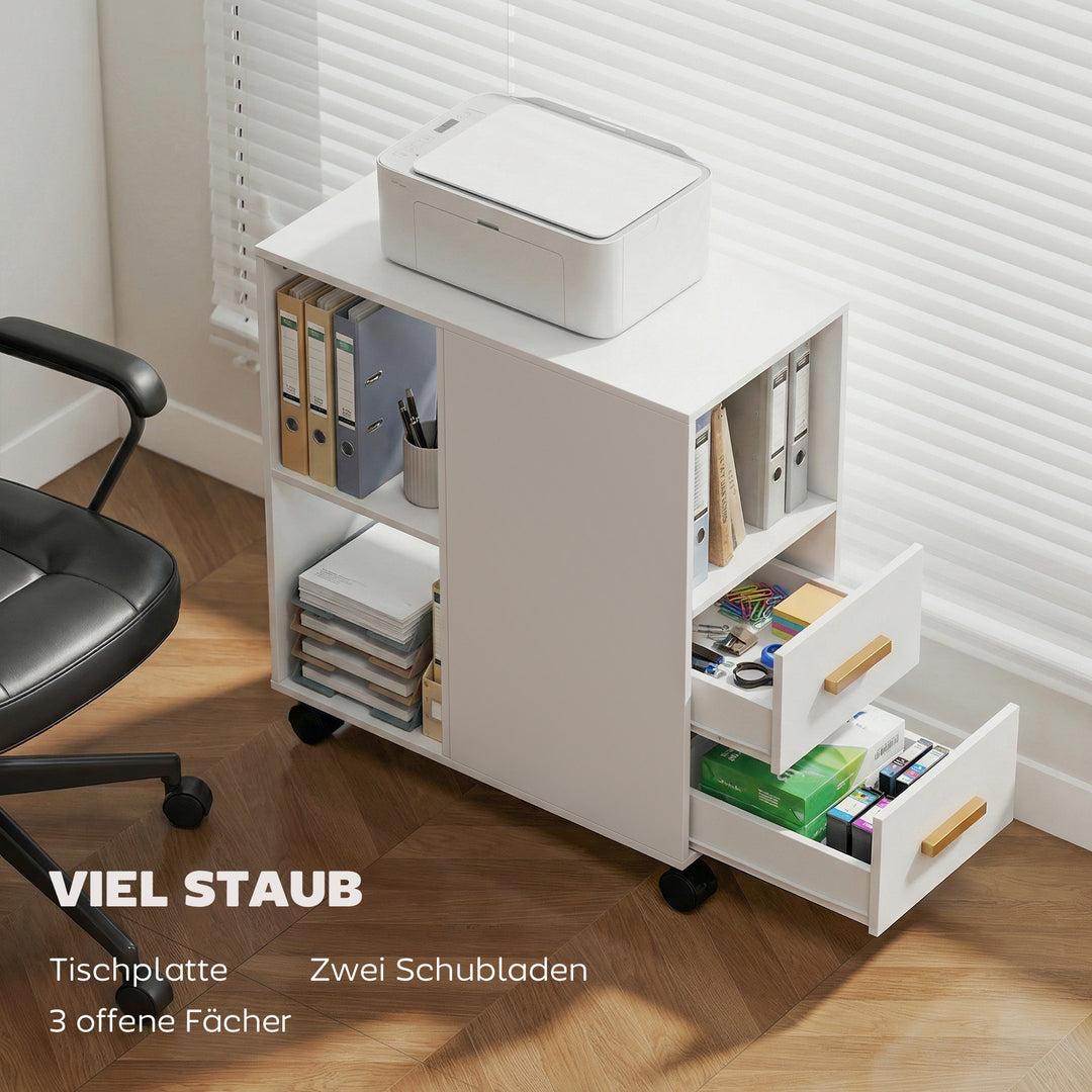 Printerstativ/bord med justerbar hylde, hjul til fax og scanner, 60 x 30 x 65 cm, hvid
