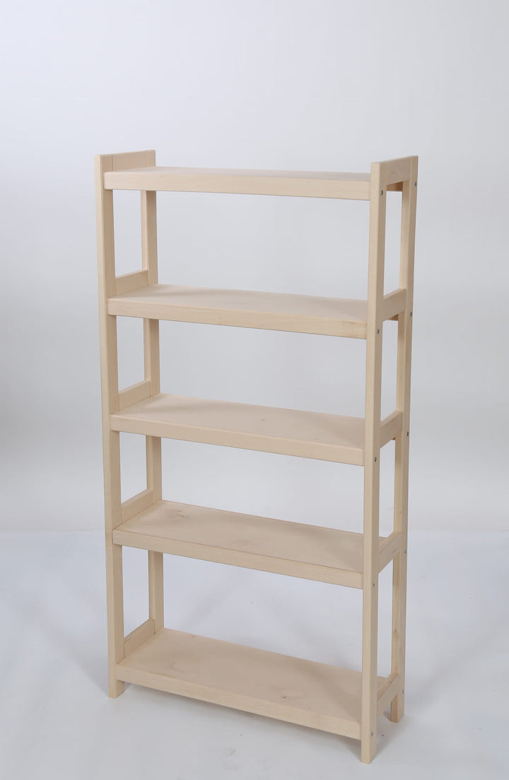 Bogreol i bøgetræ, 5 hylder, 136x70x25 cm