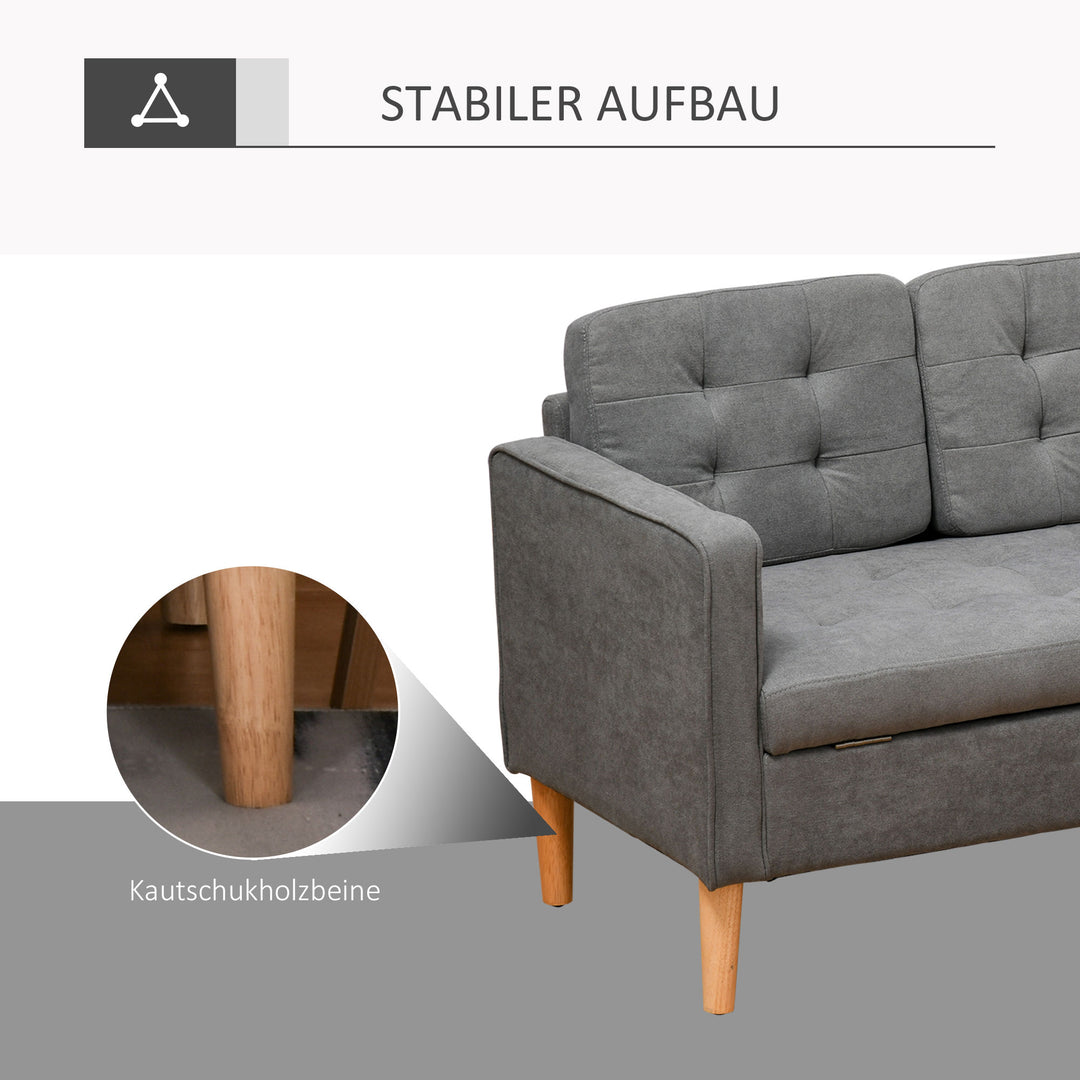 3-Personers sofa, sofa med opbevaringsplads, træben, polstret sofa med fløjlslook til stue, soveværelse, 166,5 x 62 x 82 cm, grå