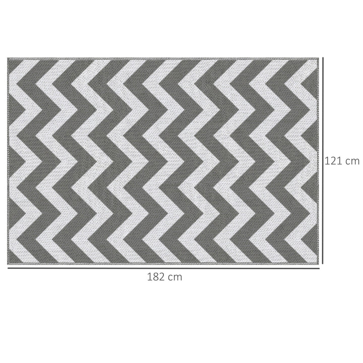 Udendørstæppe, vandtæt, dobbeltsidet design, syntetisk fiber af høj kvalitet, lysegrå+hvid, 121 x 182 cm