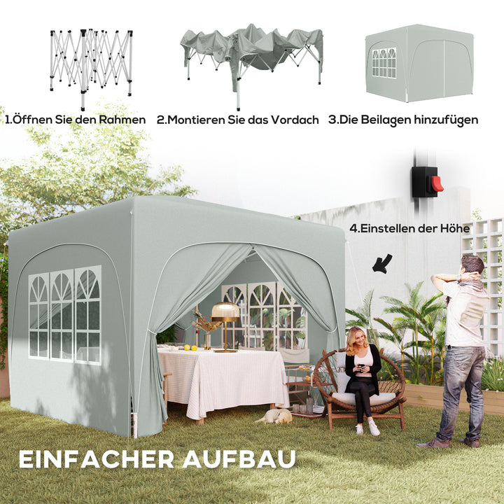3 x 3 m pavillon, pop-up havetelt med sidevægge og bæretaske, UPF50+, højdejusterbar, sand