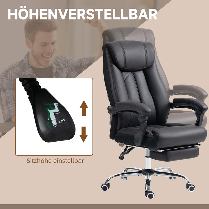 Kontorstol, skrivebordsstol, executive-stol, med fodstøtte, højdejusterbar, 145° hældning, 66 x 70 x 119 cm, sort