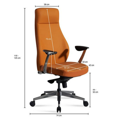 Kontorstol karamel-farvet, lederstol moderne imiteret læder, ergonomisk