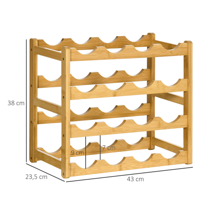 Bambus vinreol til 16 vinflasker, 4 hylder, 43 cm x 23,5 cm x 38 cm naturfarvet