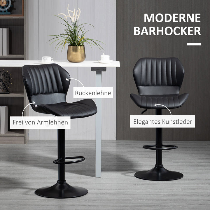 Barstole sæt med 2 højdejusterbar 48,5 x 55,5 x 90-110 cm kunstlæder + stål sort