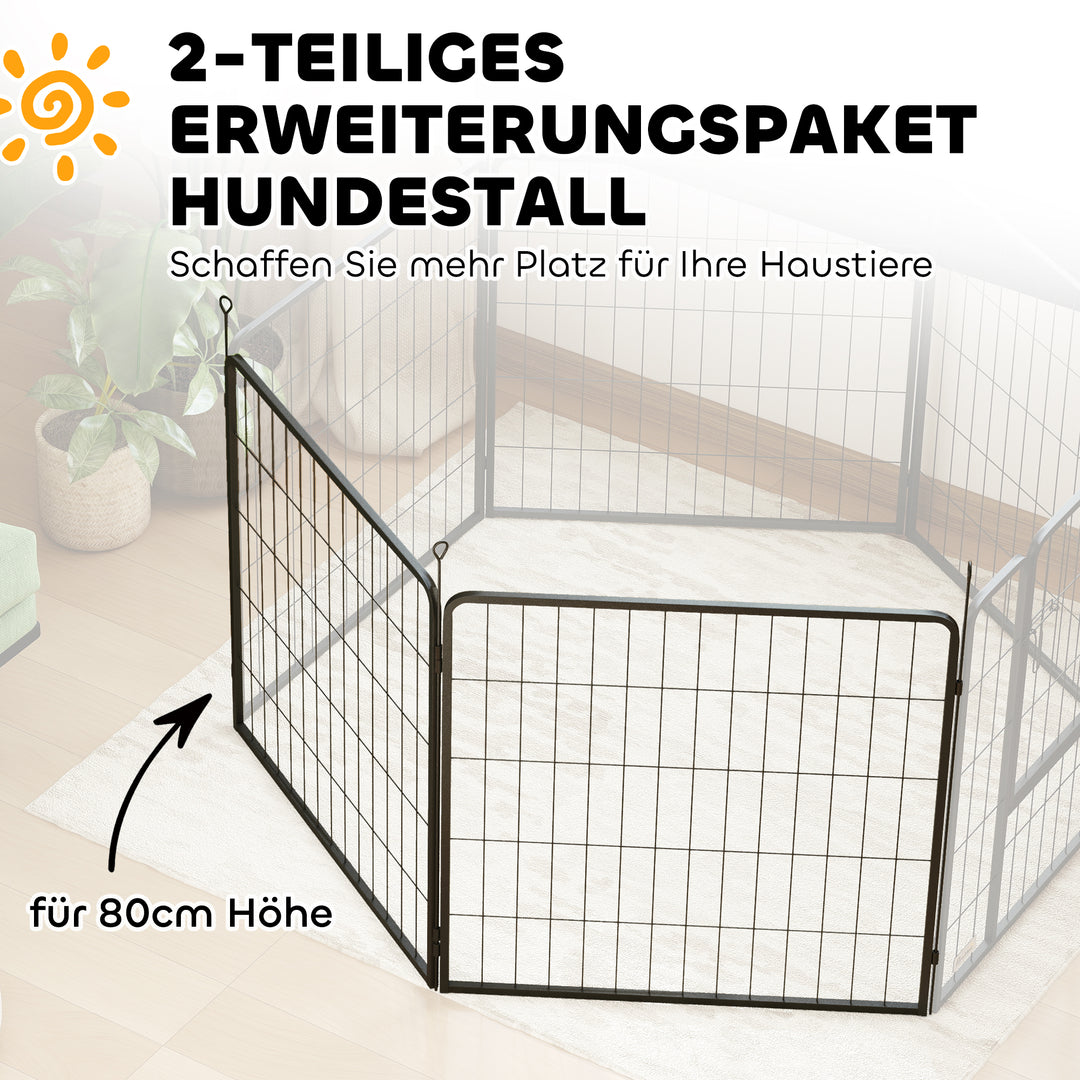 Sæt med 2 hvalpeindhegningsforlængere, hundehegnspaneler, kæledyrslegeplads, hvalpehegn af stål, grå