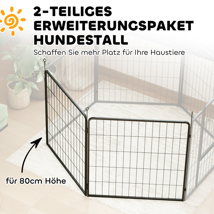 Sæt med 2 hvalpeindhegningsforlængere, hundehegnspaneler, kæledyrslegeplads, hvalpehegn af stål, grå