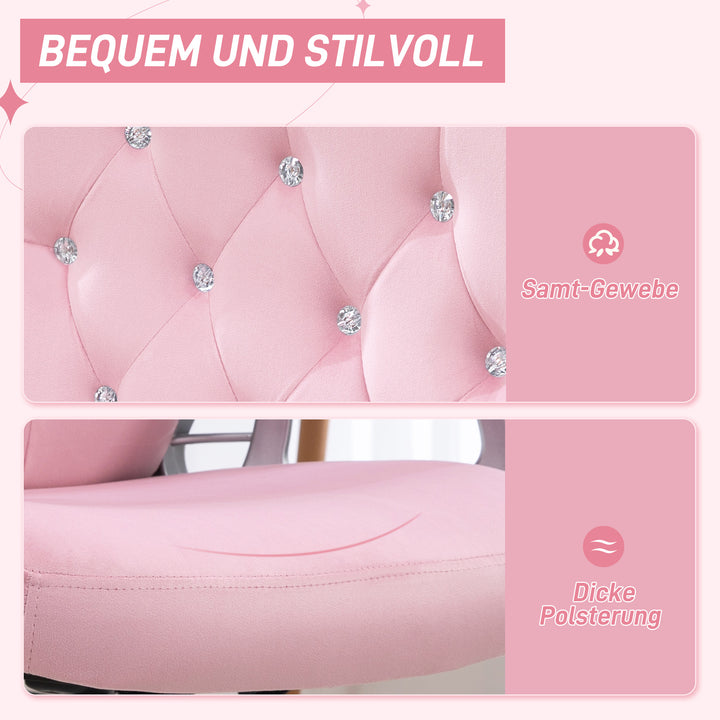 Kontorstol, lænestol med ryglæn, højdejusterbar, fløjlslook, op til 120 kg, pink