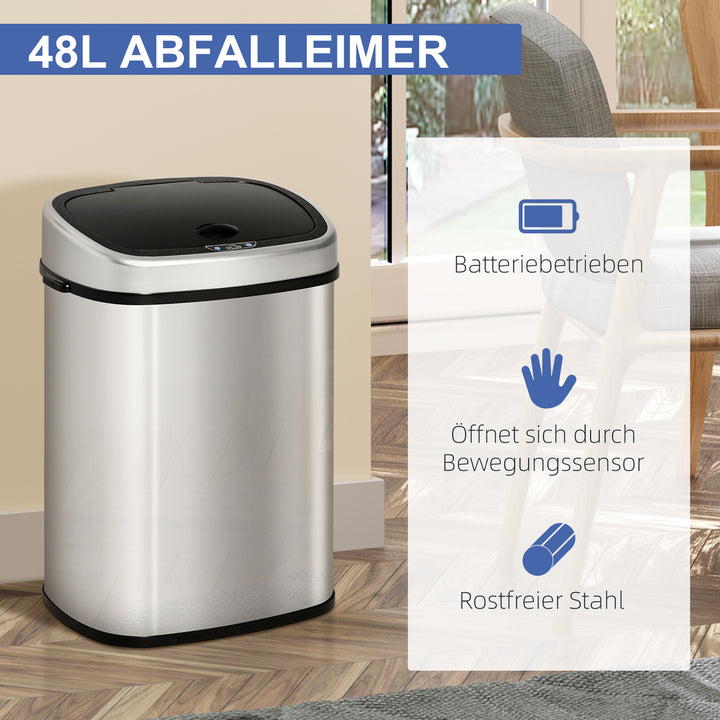 48L automatisk sensor skraldespand med bevægelsessensor, vandtæt rustfrit stål skraldespand til køkken, kontor, soveværelse, sølv